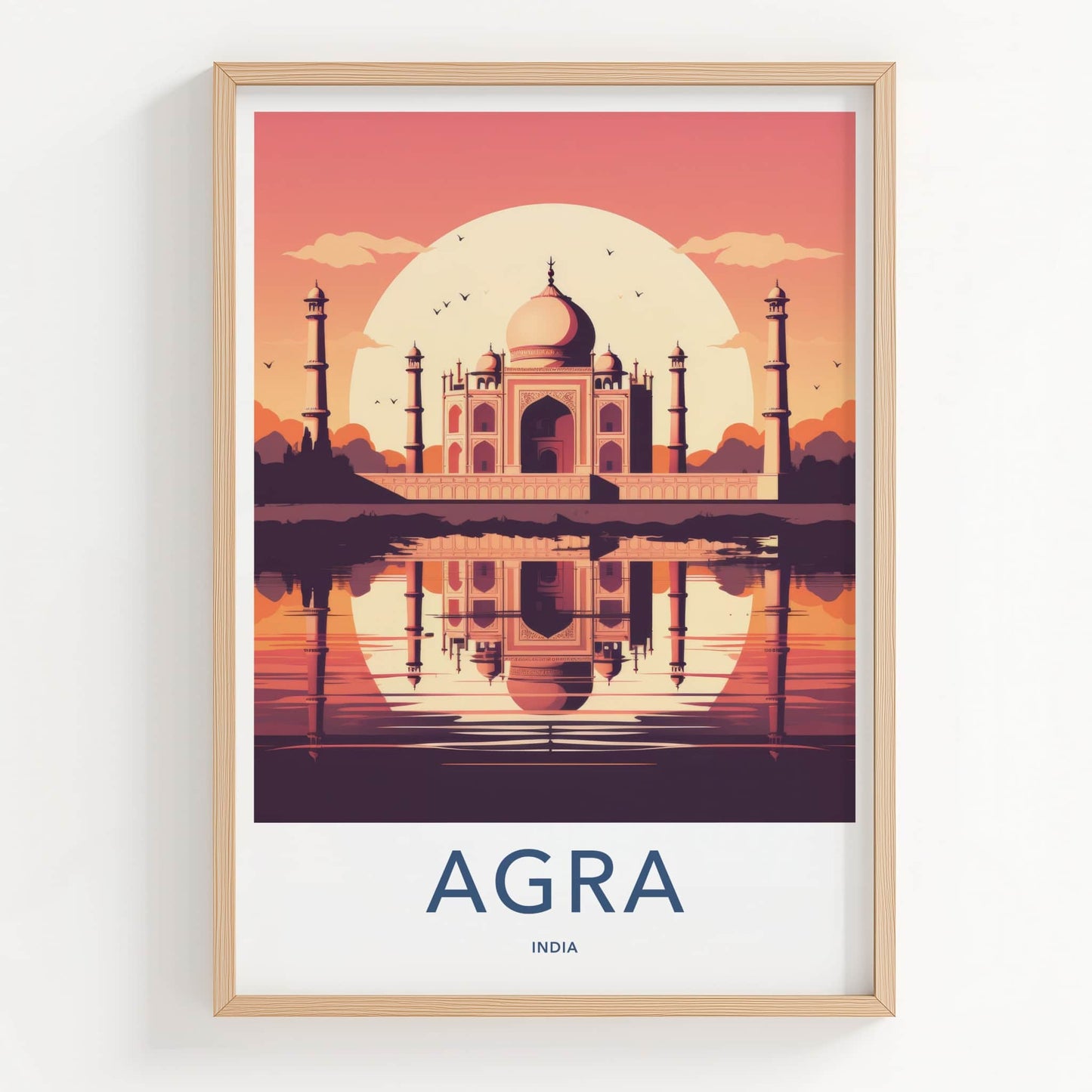 Agra Poster - India Travel Art - Uttar Pradesh Sunset Taj Mahal Home Decor