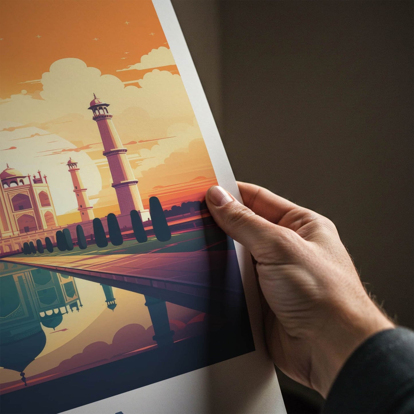 Agra Poster - India Wall Art - Uttar Pradesh Majestic Sunset Reflection Gift