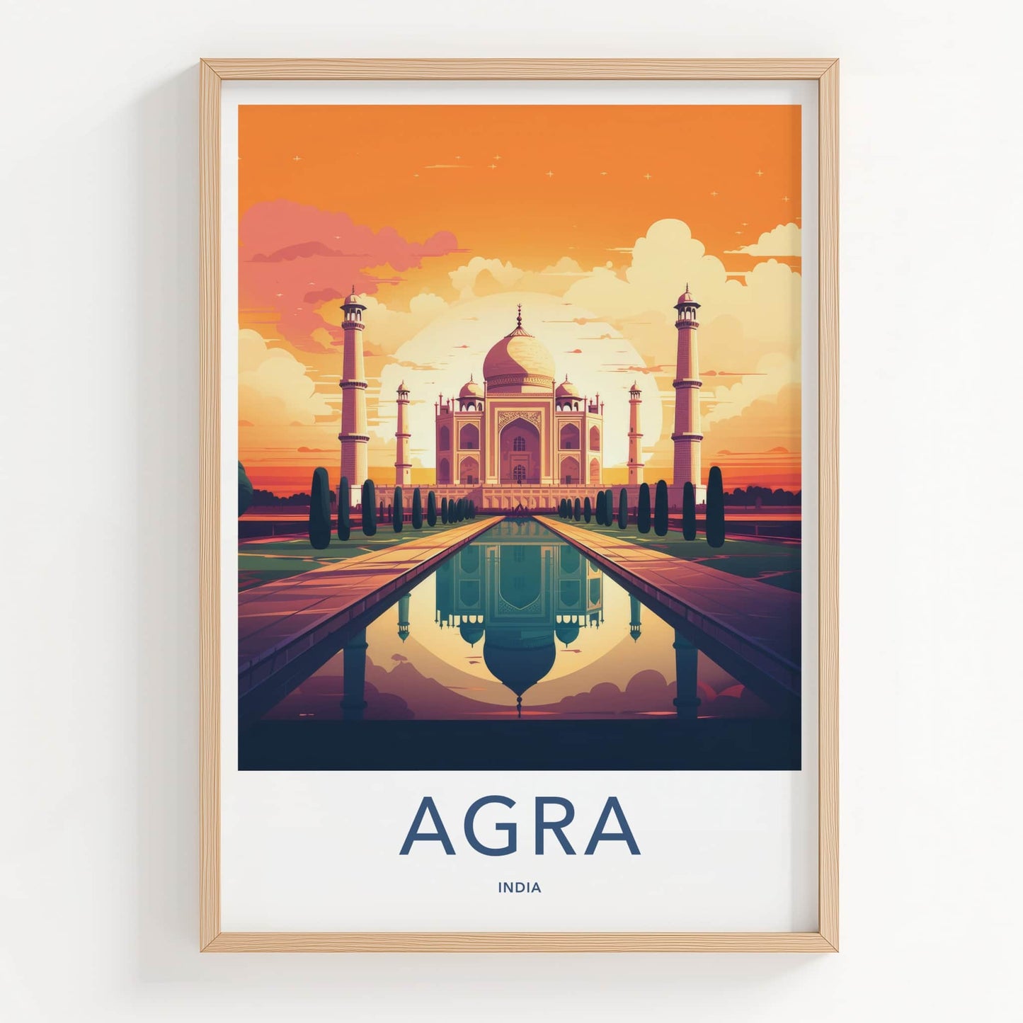 Agra Poster - India Wall Art - Uttar Pradesh Majestic Sunset Reflection Gift