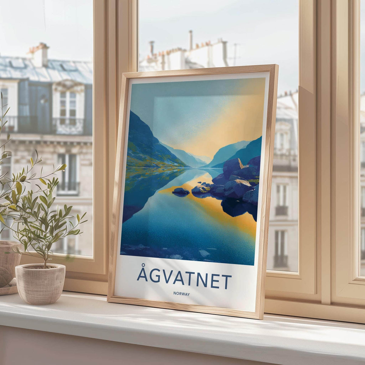 Agvatnet Poster - Norway Travel Art - Mountain lake reflection Home Decor