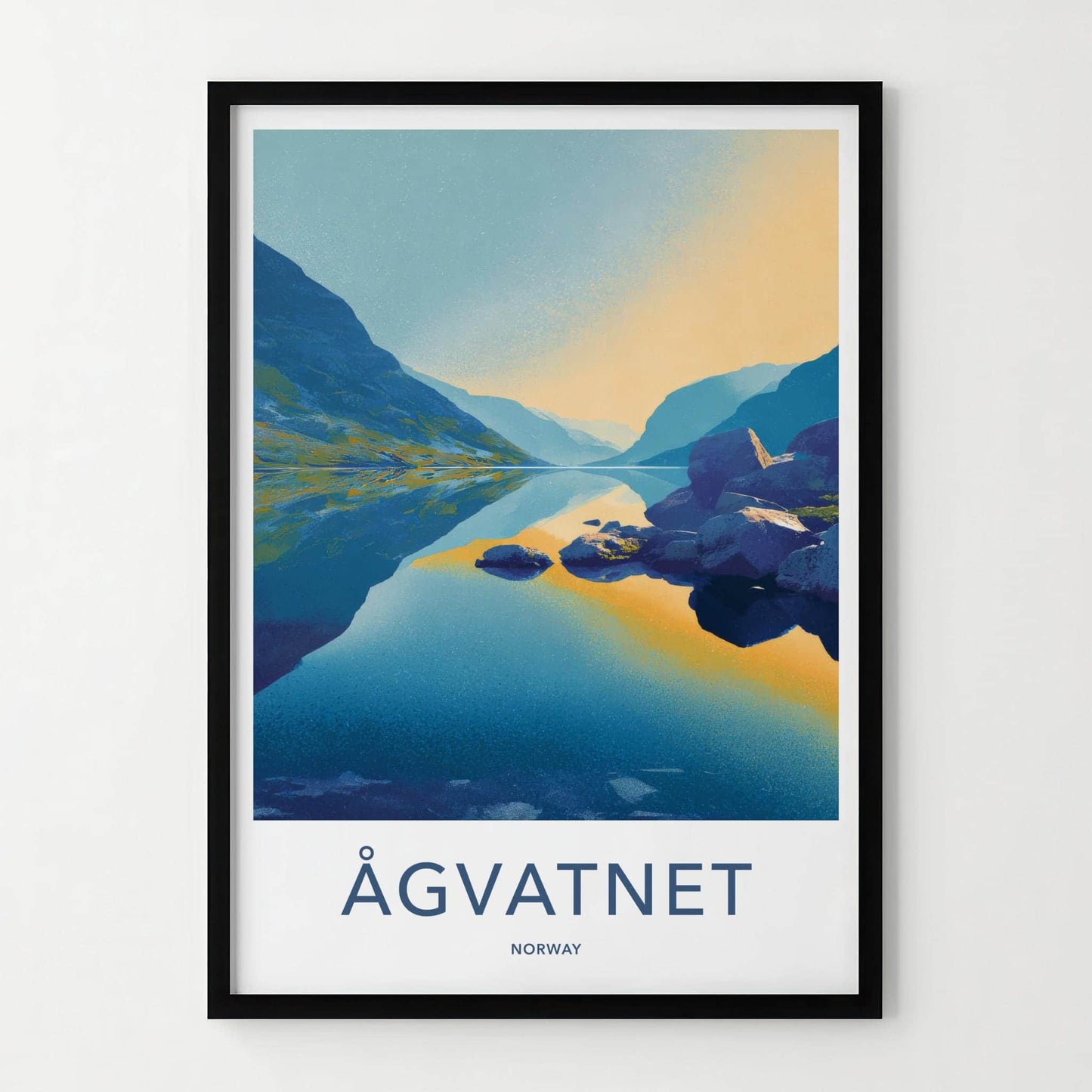 Agvatnet Poster - Norway Travel Art - Mountain lake reflection Home Decor