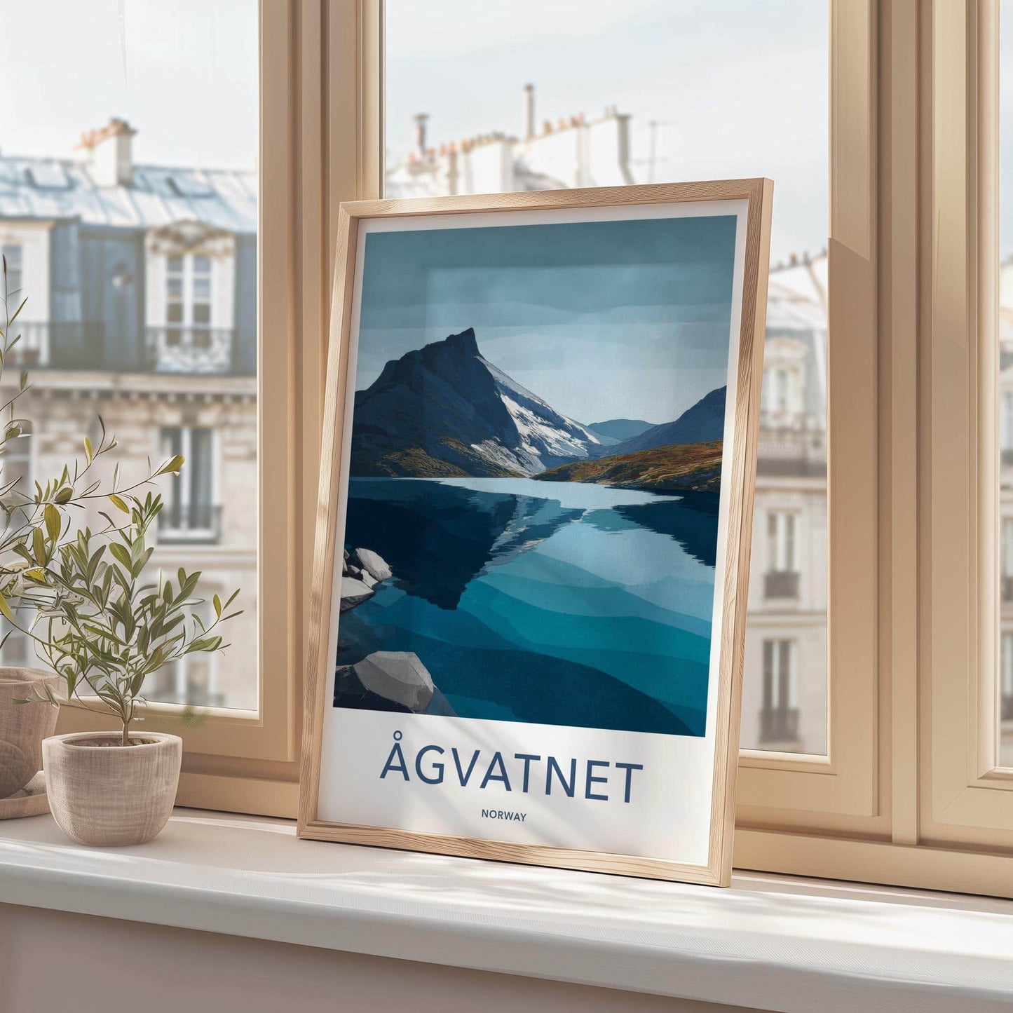 Agvatnet Poster - Norway Travel Print - Layered Lake Mountain Wall Decor