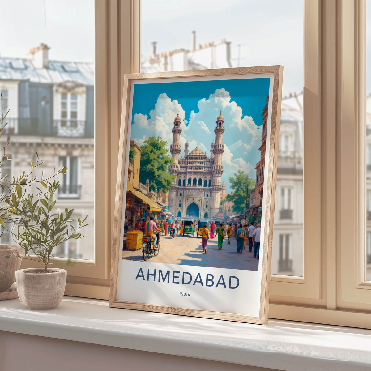 Ahmedabad Poster - India Travel Art - Gujarat Historic City Street Home Decor