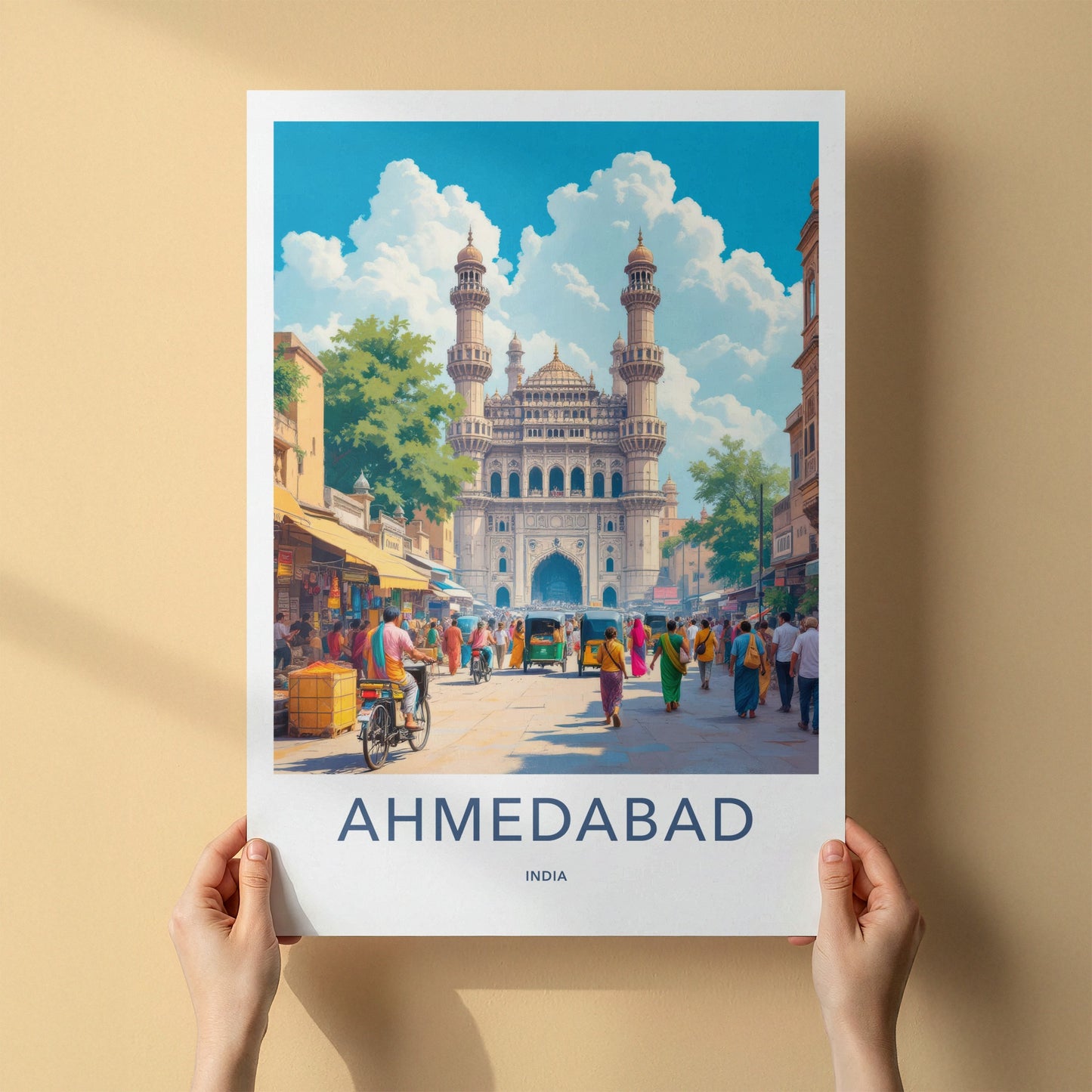 Ahmedabad Poster - India Travel Art - Gujarat Historic City Street Home Decor