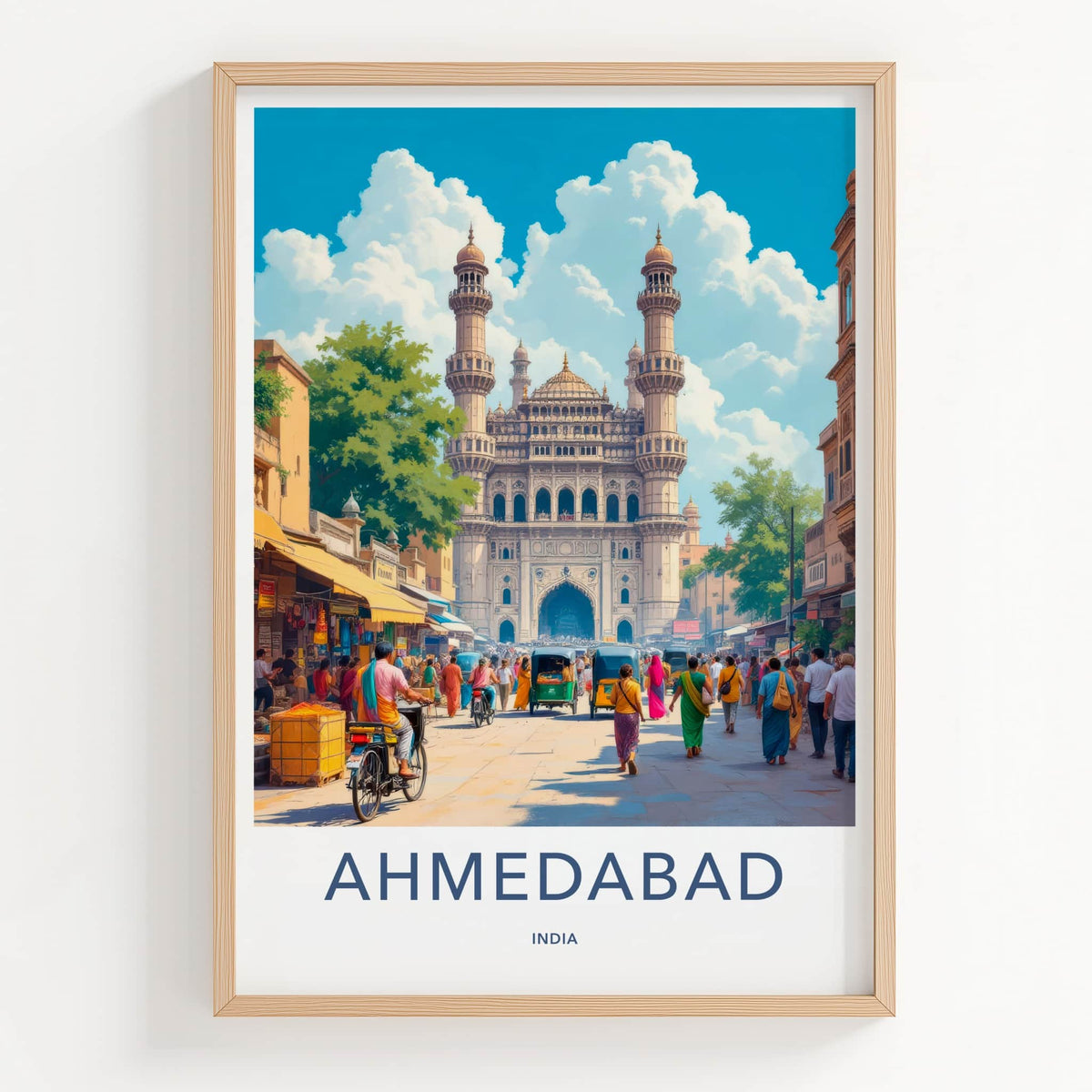 Ahmedabad Poster - India Travel Art - Gujarat Historic City Street Home Decor