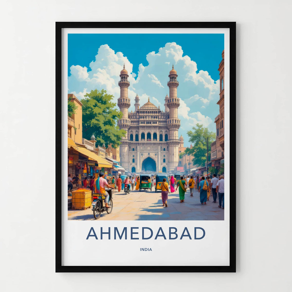 Ahmedabad Poster - India Travel Art - Gujarat Historic City Street Home Decor