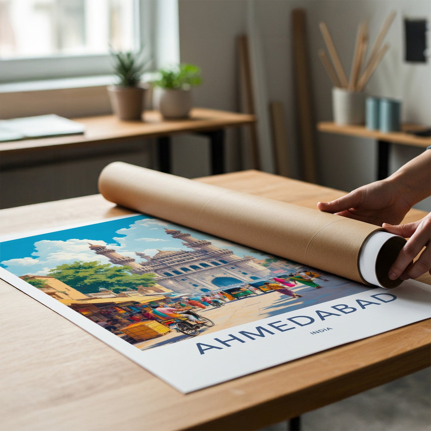 Ahmedabad Poster - India Travel Art - Gujarat Historic City Street Home Decor