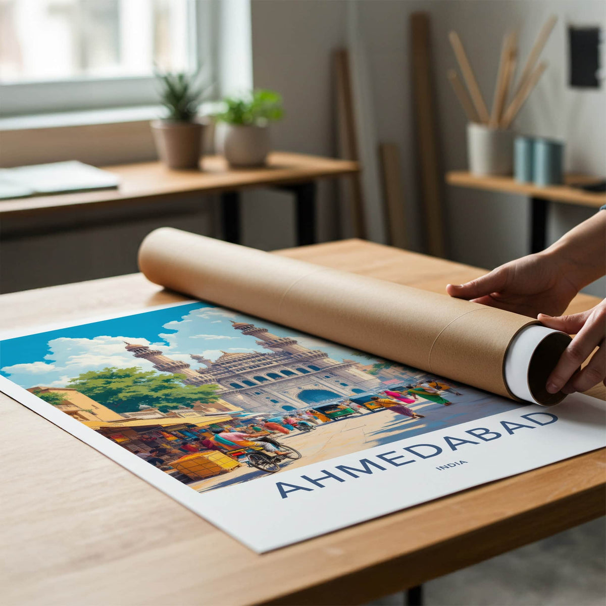 Ahmedabad Poster - India Travel Art - Gujarat Historic City Street Home Decor