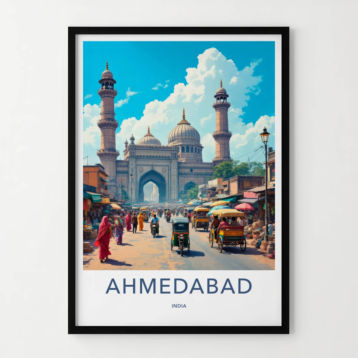Ahmedabad Poster - India Wall Art - Gujarat Bustling market scene Home Decor