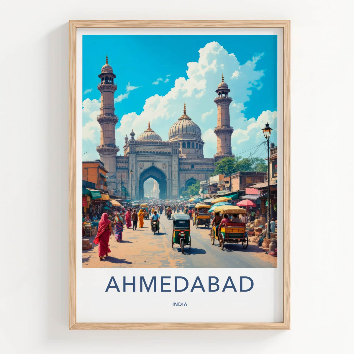 Ahmedabad Poster - India Wall Art - Gujarat Bustling market scene Home Decor