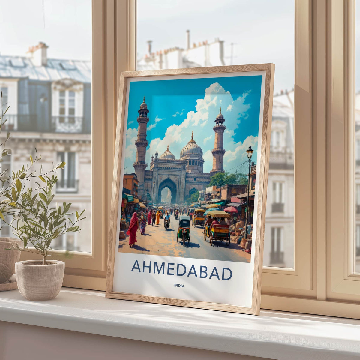 Ahmedabad Poster - India Wall Art - Gujarat Bustling market scene Home Decor
