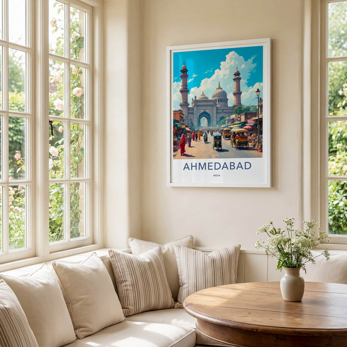 Ahmedabad Poster - India Wall Art - Gujarat Bustling market scene Home Decor