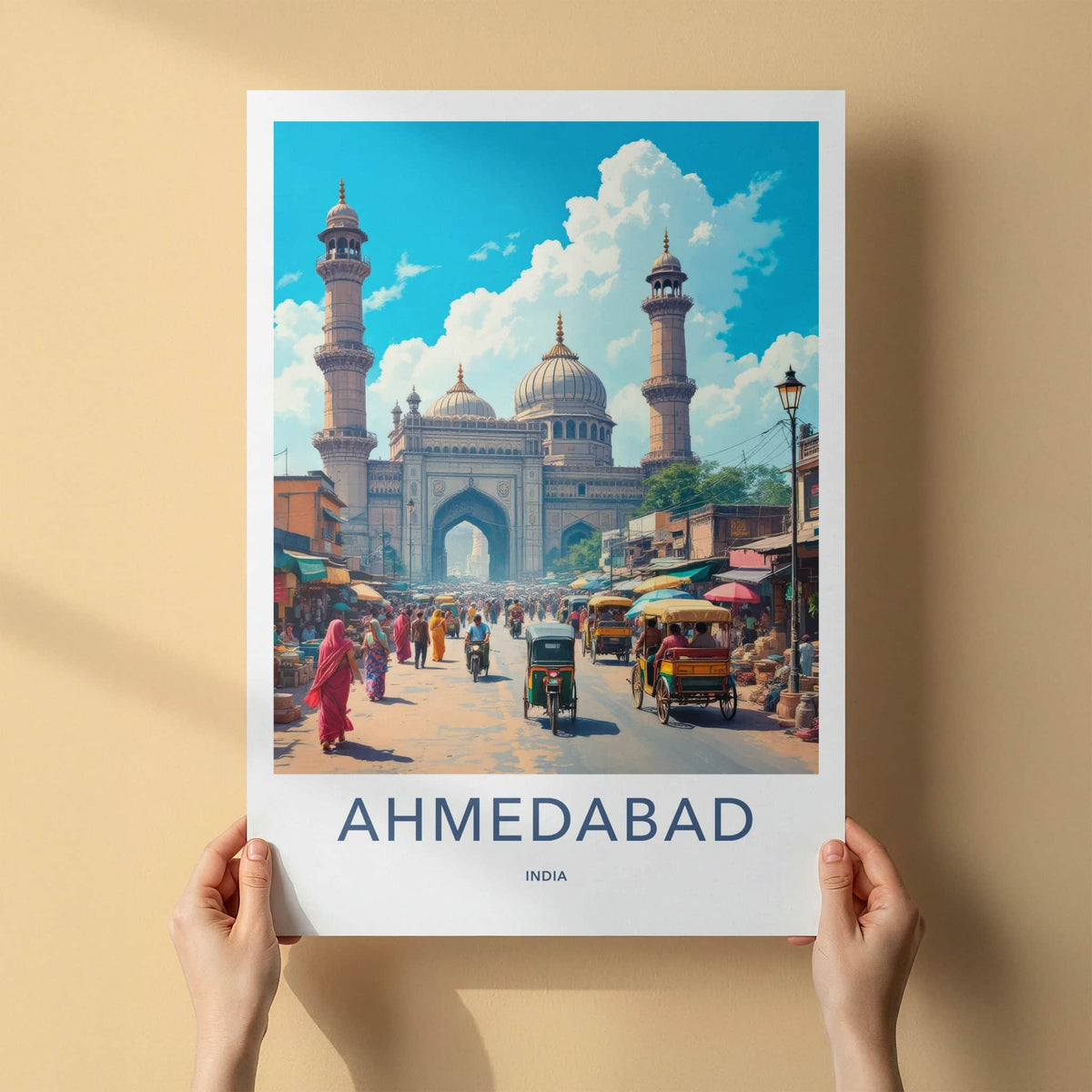 Ahmedabad Poster - India Wall Art - Gujarat Bustling market scene Home Decor
