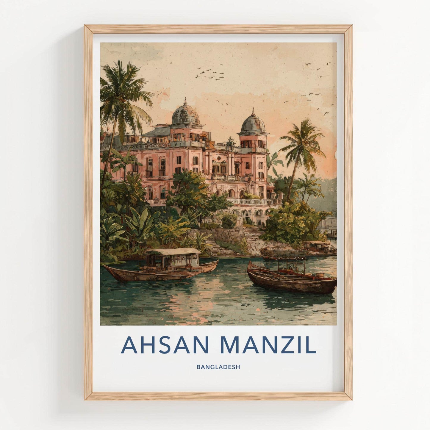 Ahsan Manzil Poster - Bangladesh Travel Art - Historic Palace River Home Decor