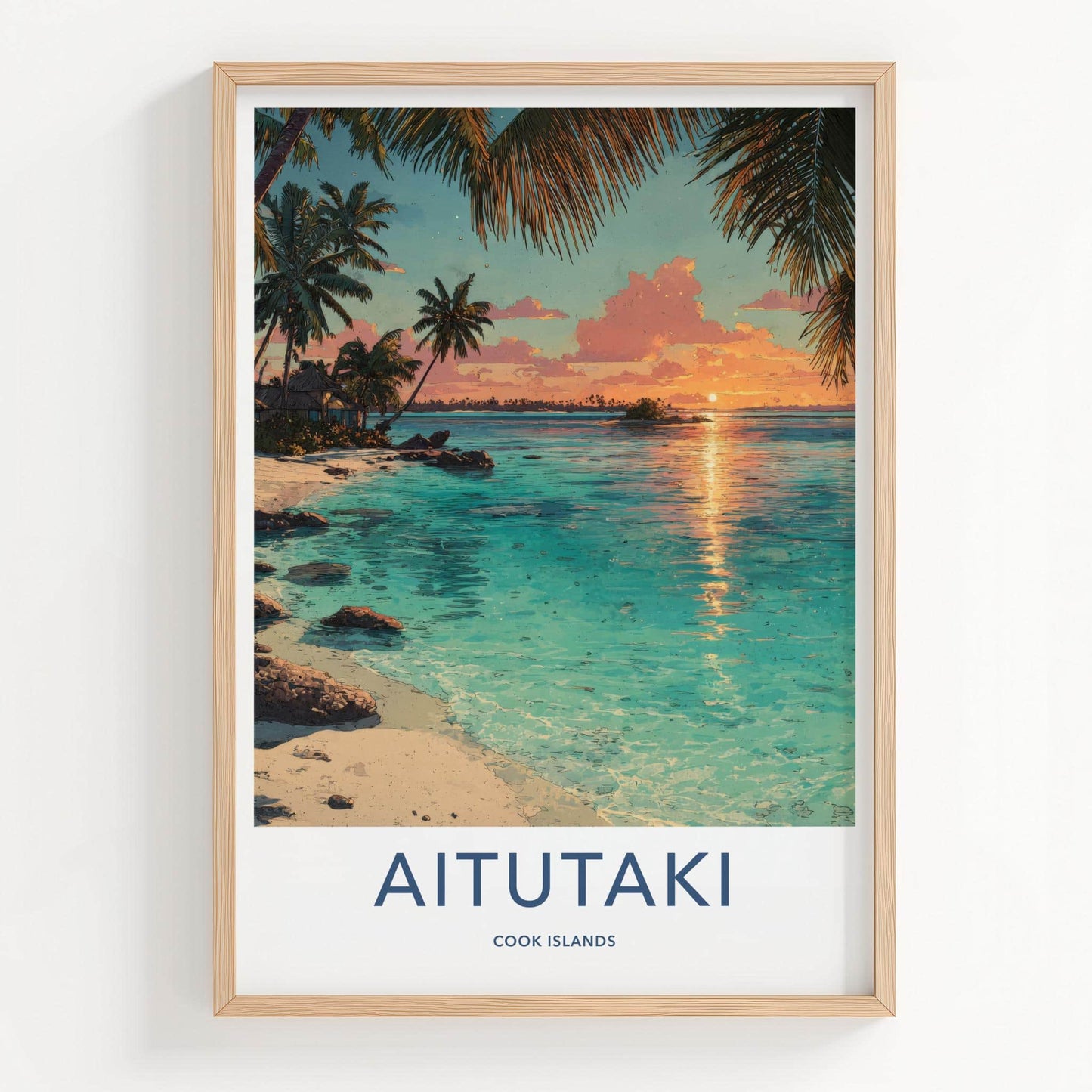 Aitutaki Poster - Cook Islands Travel Art - Serene Sunset Beach Home Decor
