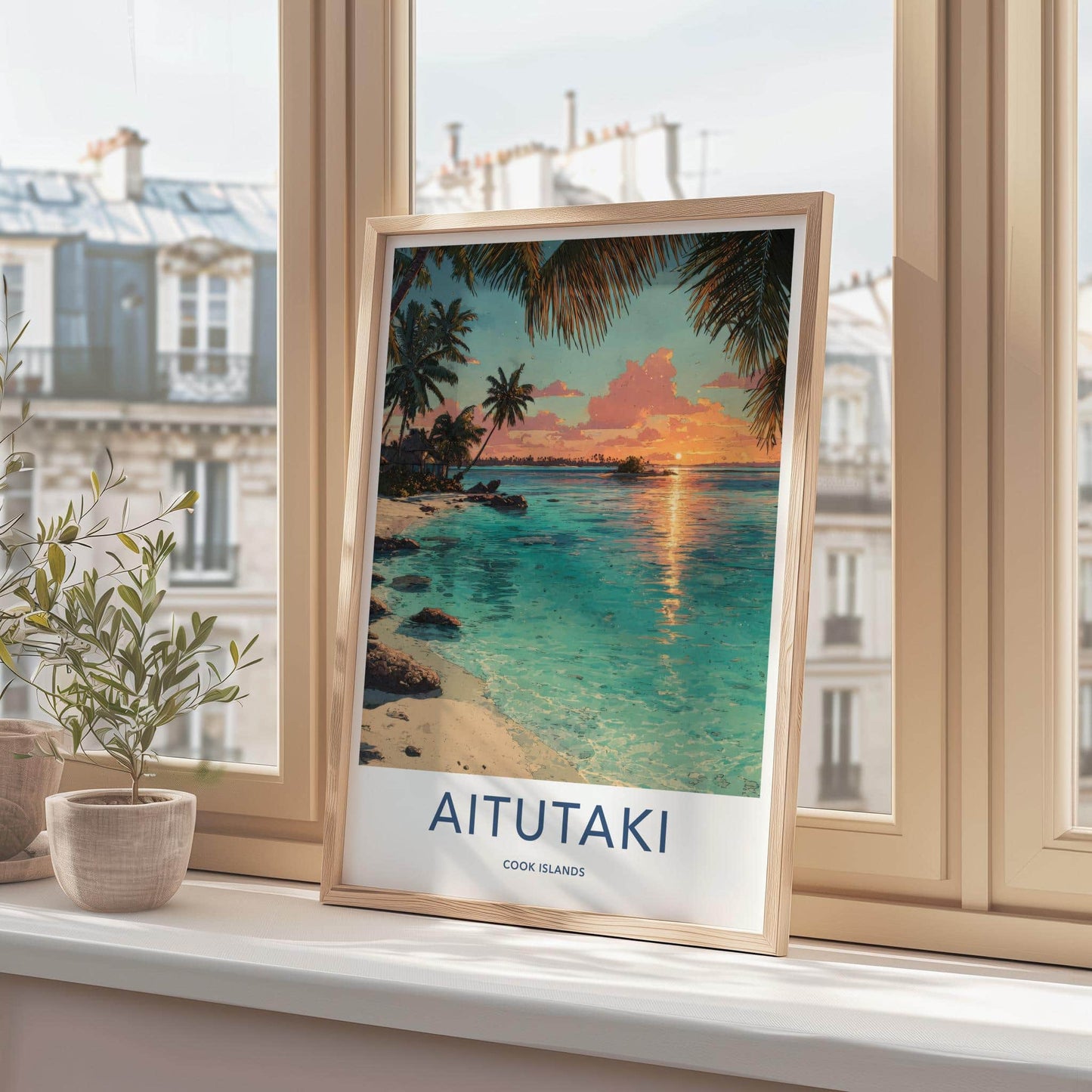 Aitutaki Poster - Cook Islands Travel Art - Serene Sunset Beach Home Decor