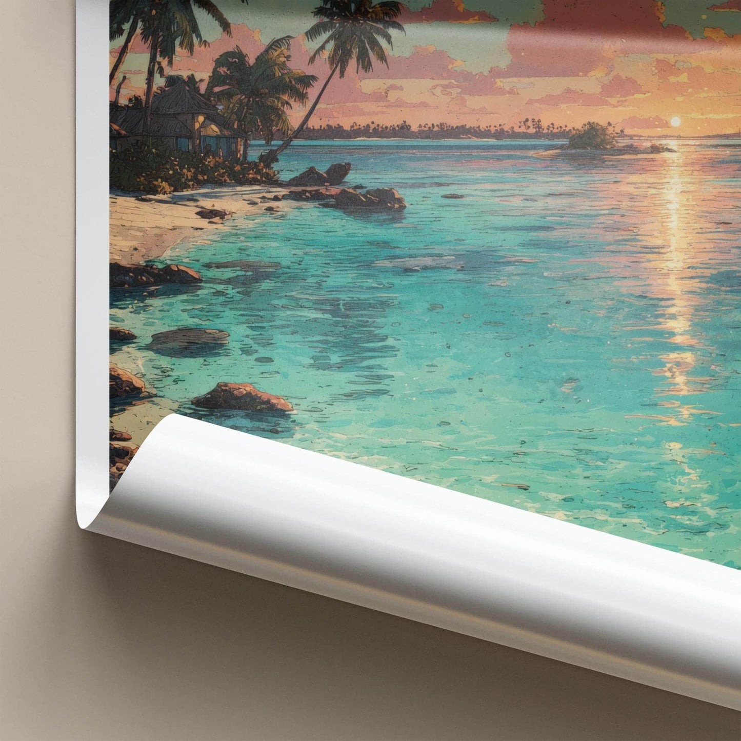 Aitutaki Poster - Cook Islands Travel Art - Serene Sunset Beach Home Decor