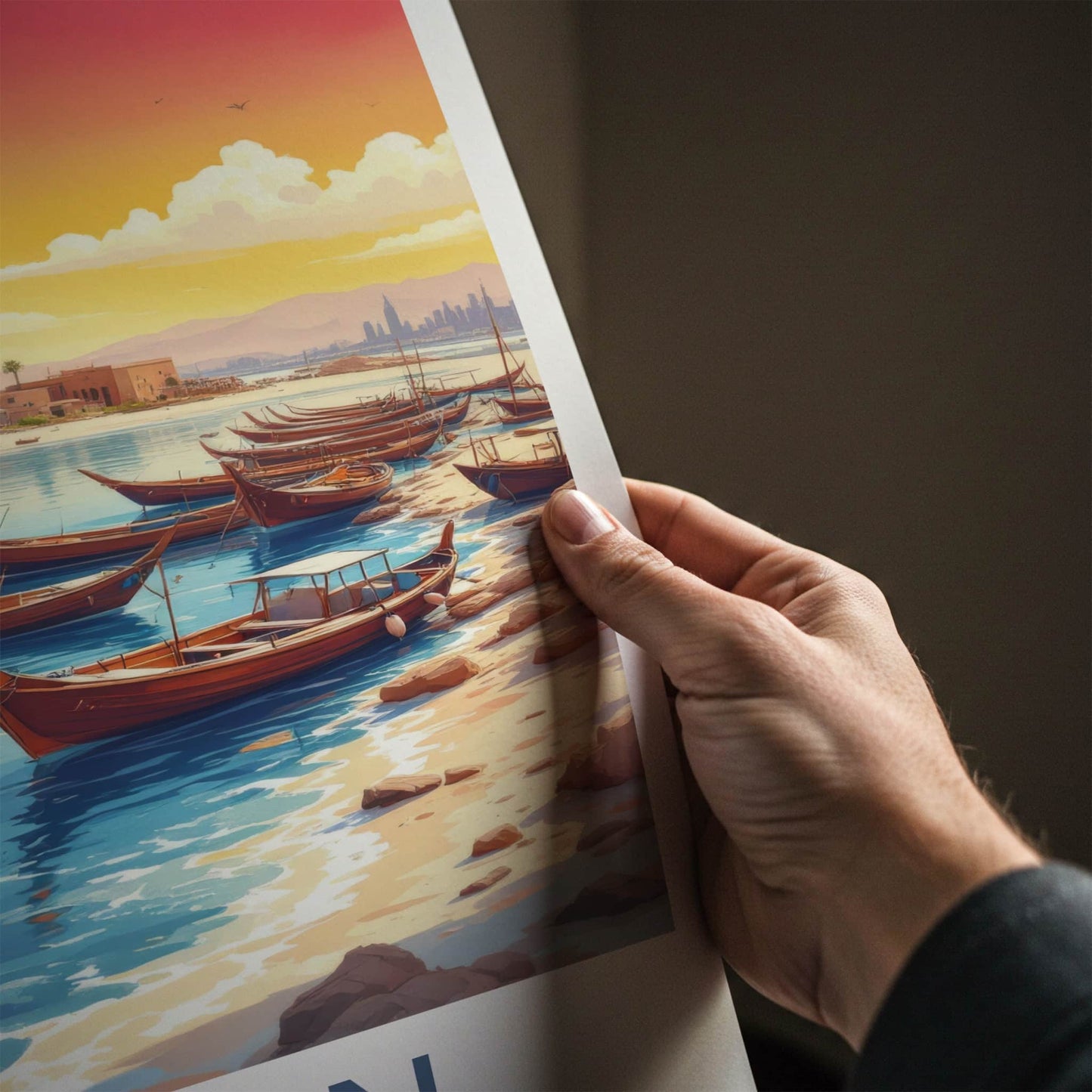 Ajman Poster - United Arab Emirates Moored Boats Inlet Home Decor