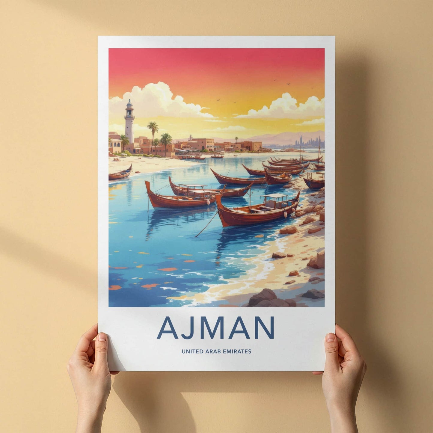 Ajman Poster - United Arab Emirates Moored Boats Inlet Home Decor