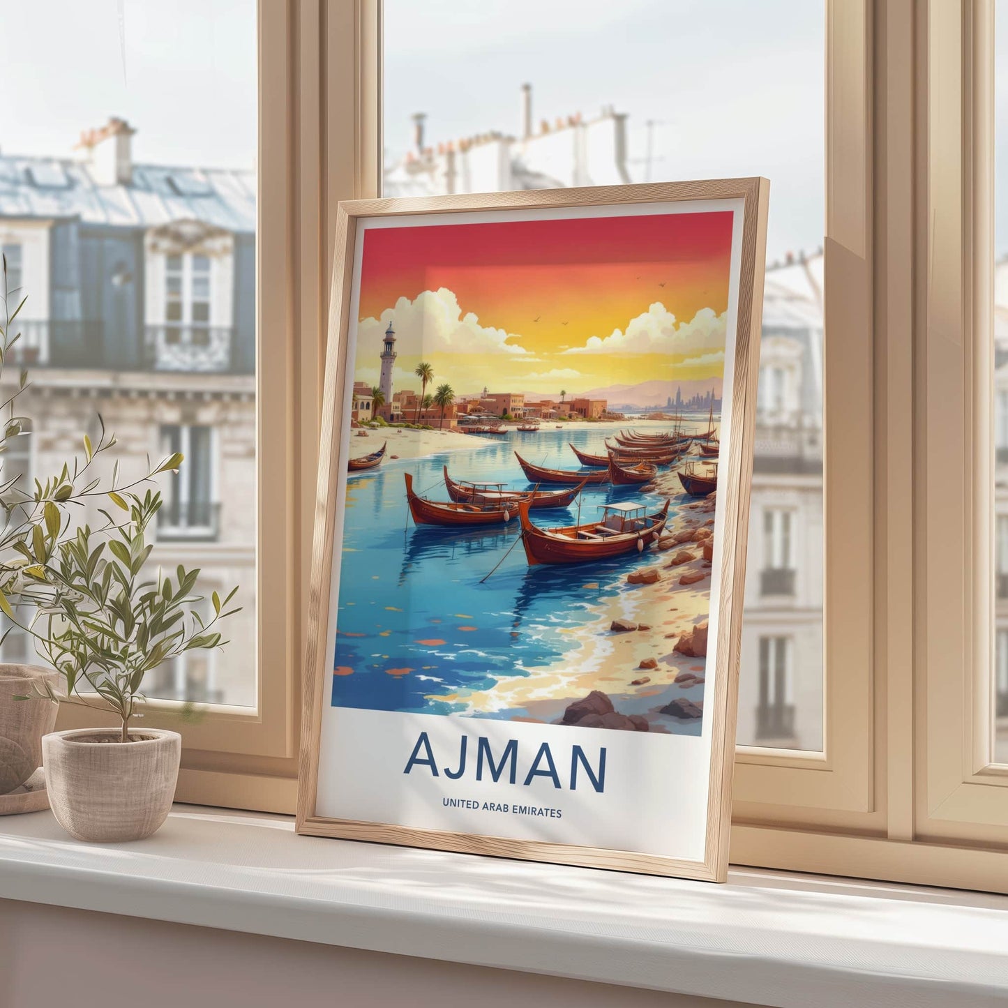 Ajman Poster - United Arab Emirates Moored Boats Inlet Home Decor