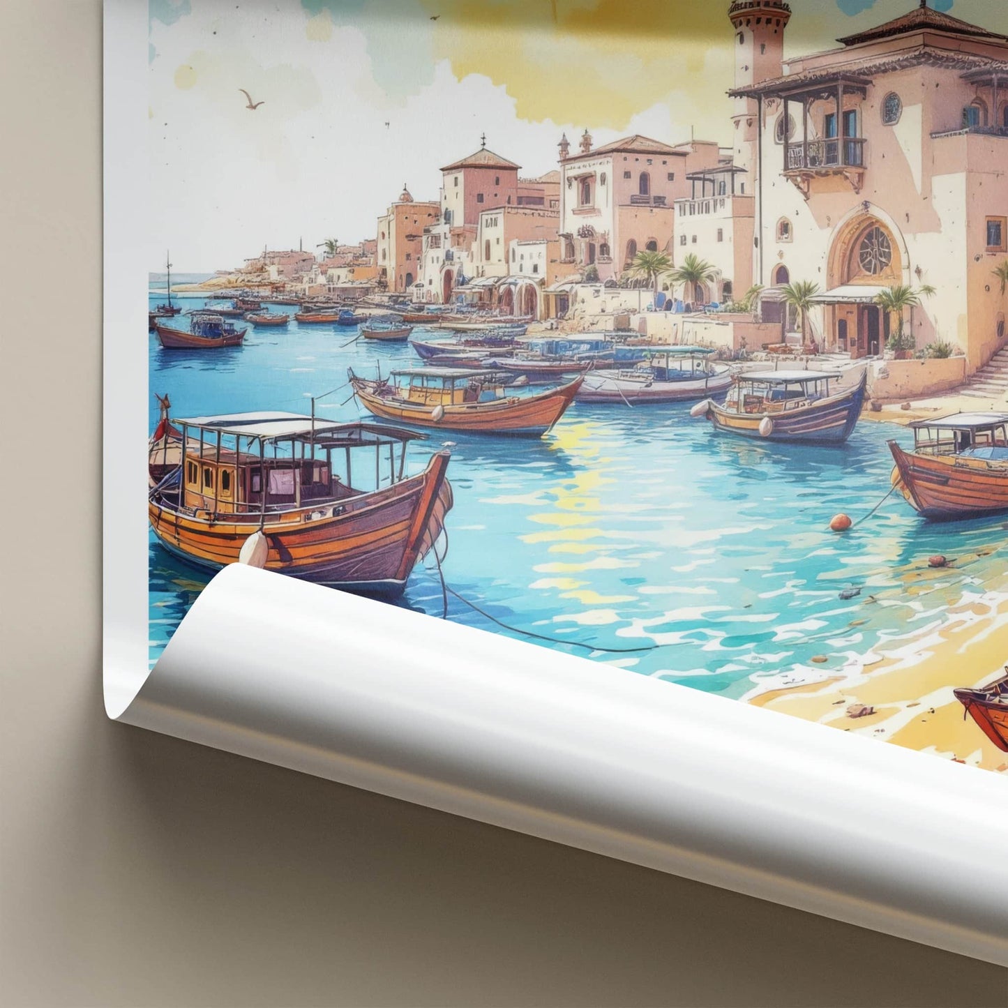 Ajman Poster - United Arab Emirates Travel Art - Boats Docked Harbor Home Decor