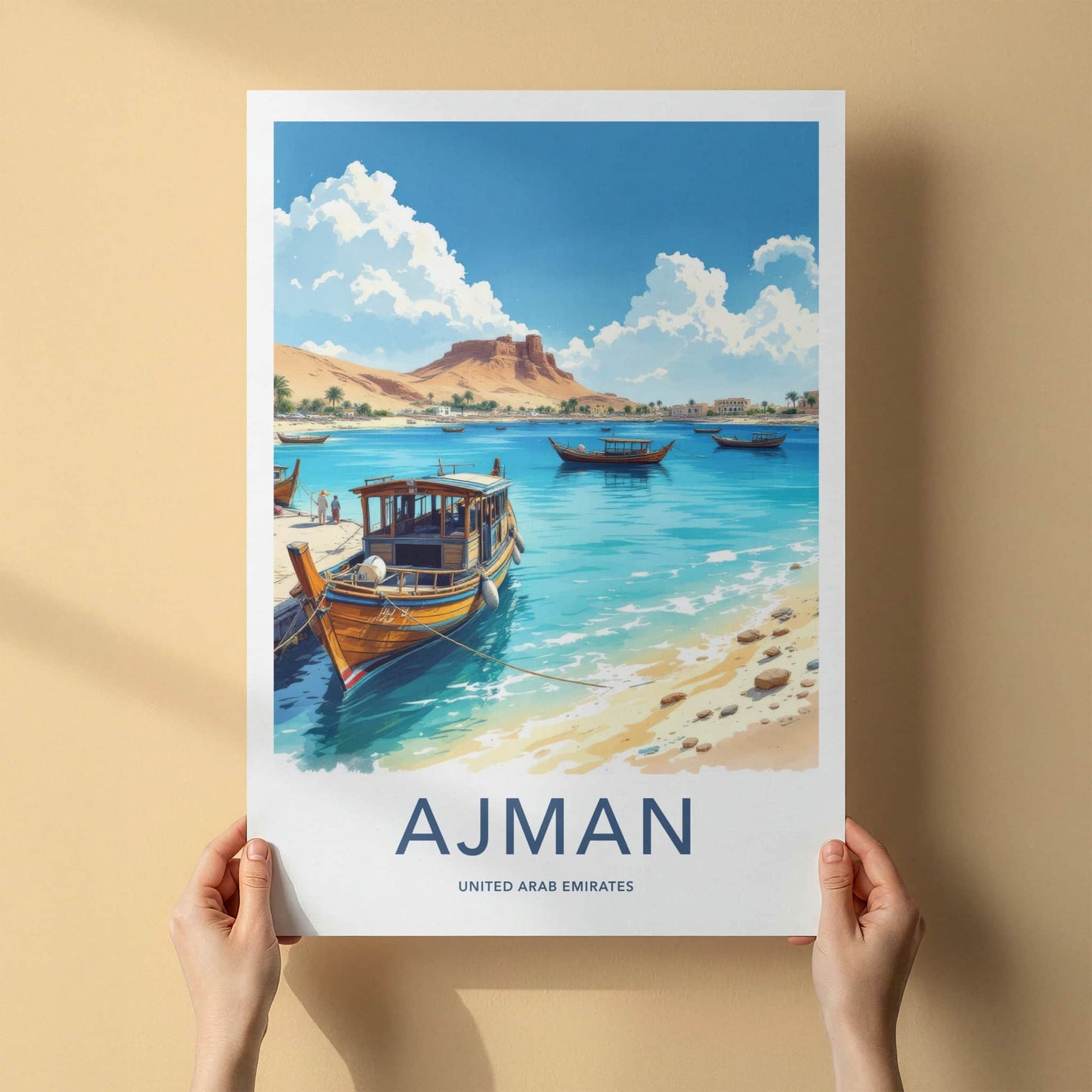 Ajman Poster - United Arab Emirates Wall Art - Dhow Boats Coast Home Decor