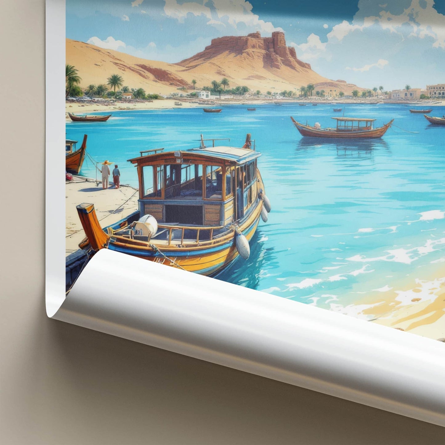 Ajman Poster - United Arab Emirates Wall Art - Dhow Boats Coast Home Decor