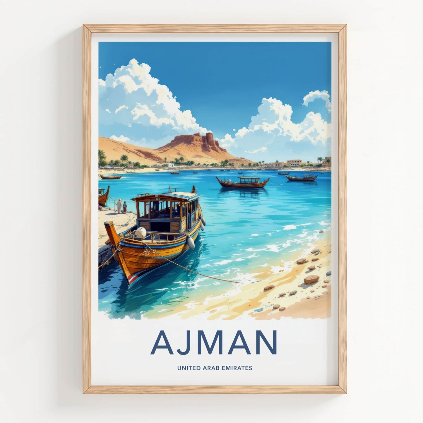Ajman Poster - United Arab Emirates Wall Art - Dhow Boats Coast Home Decor