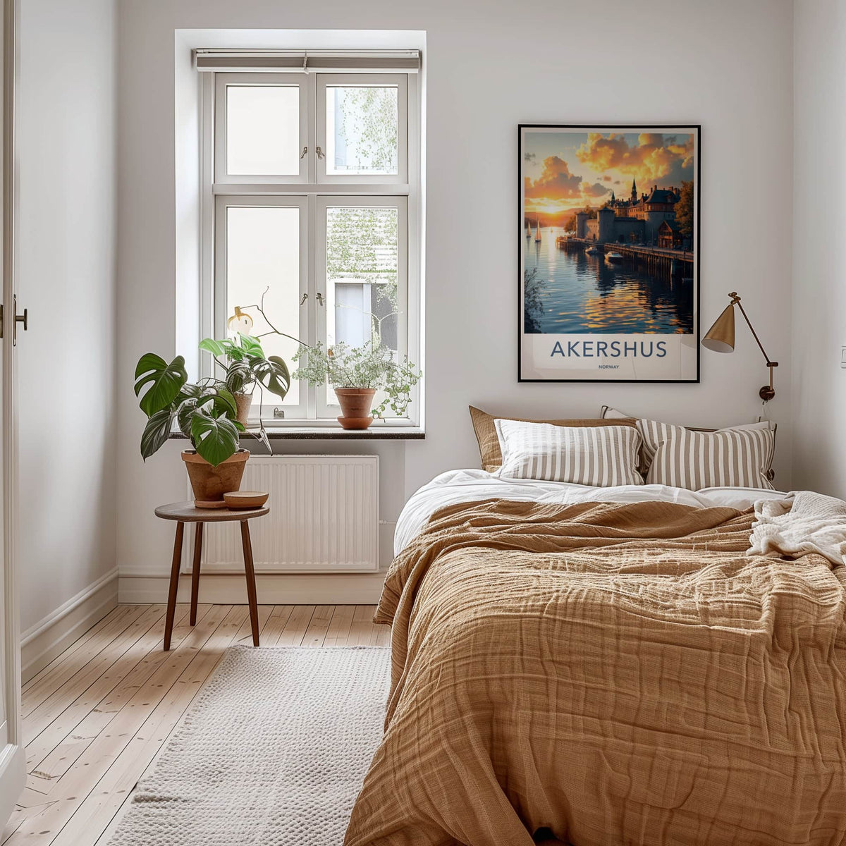 Akershus Poster - Norway Travel Art - Golden Harbor Sunset Home Decor