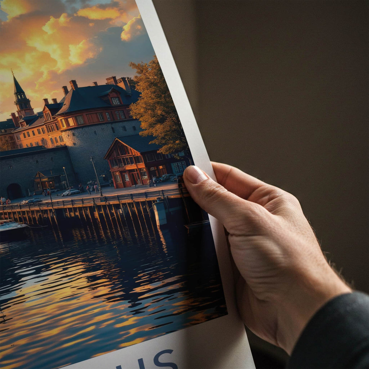 Akershus Poster - Norway Travel Art - Golden Harbor Sunset Home Decor