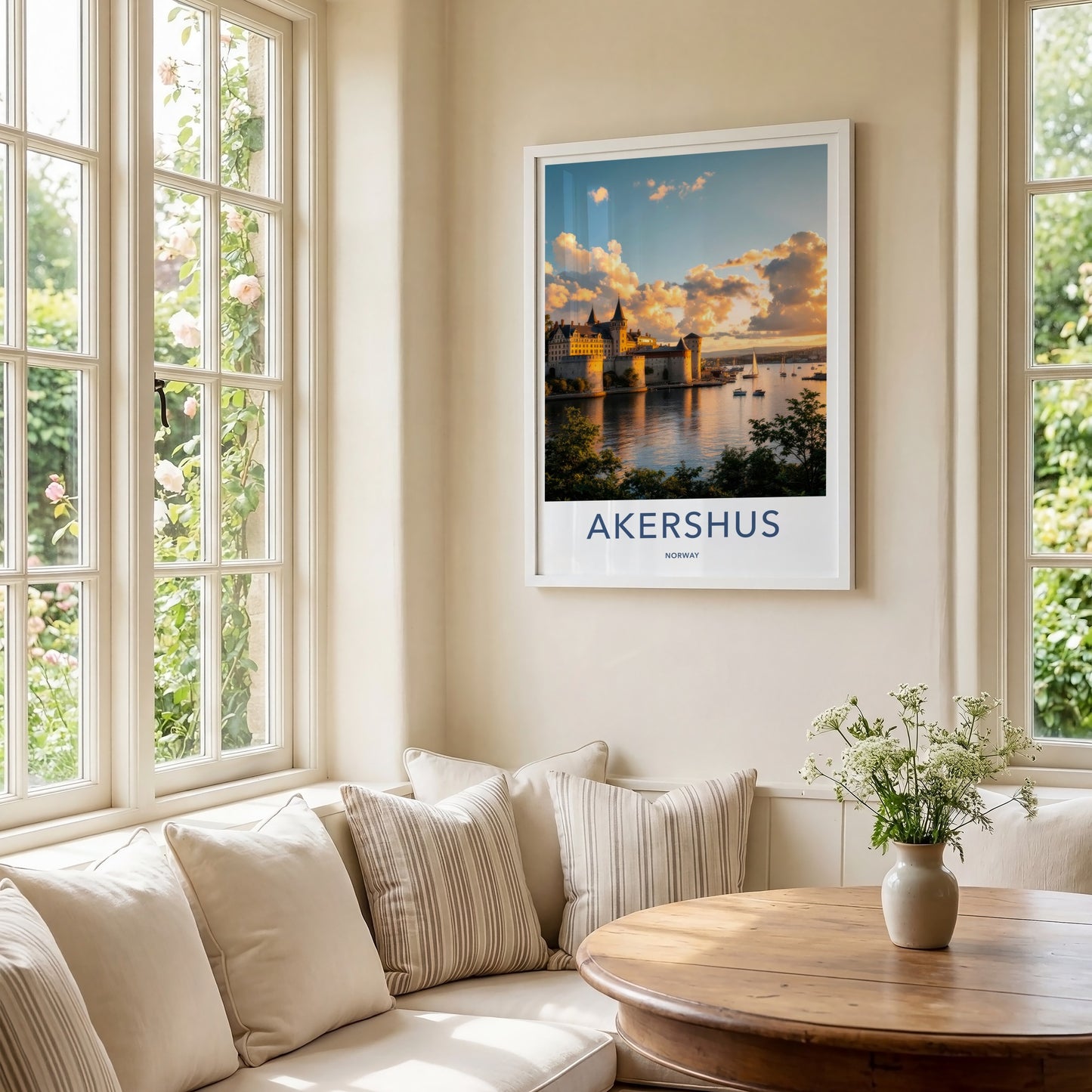 Akershus Poster - Norway Travel Art - Sunset Castle Harbor Home Decor