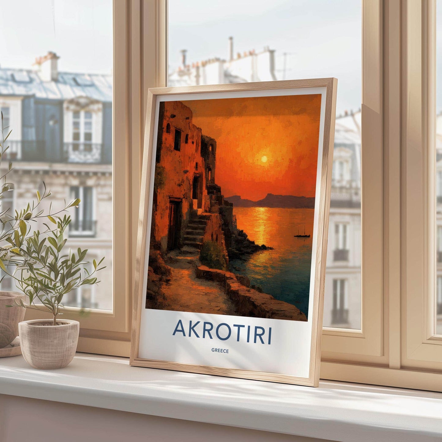 Akrotiri Poster - Greece Travel Art - Ancient Village Sunset Home Decor