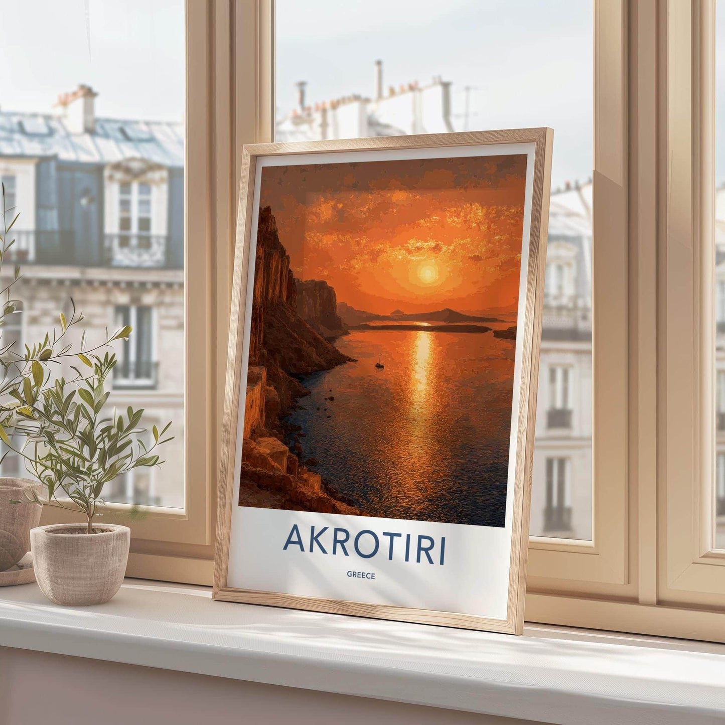 Akrotiri Poster - Greece Travel Art - Golden Sunset Island Wall Decor