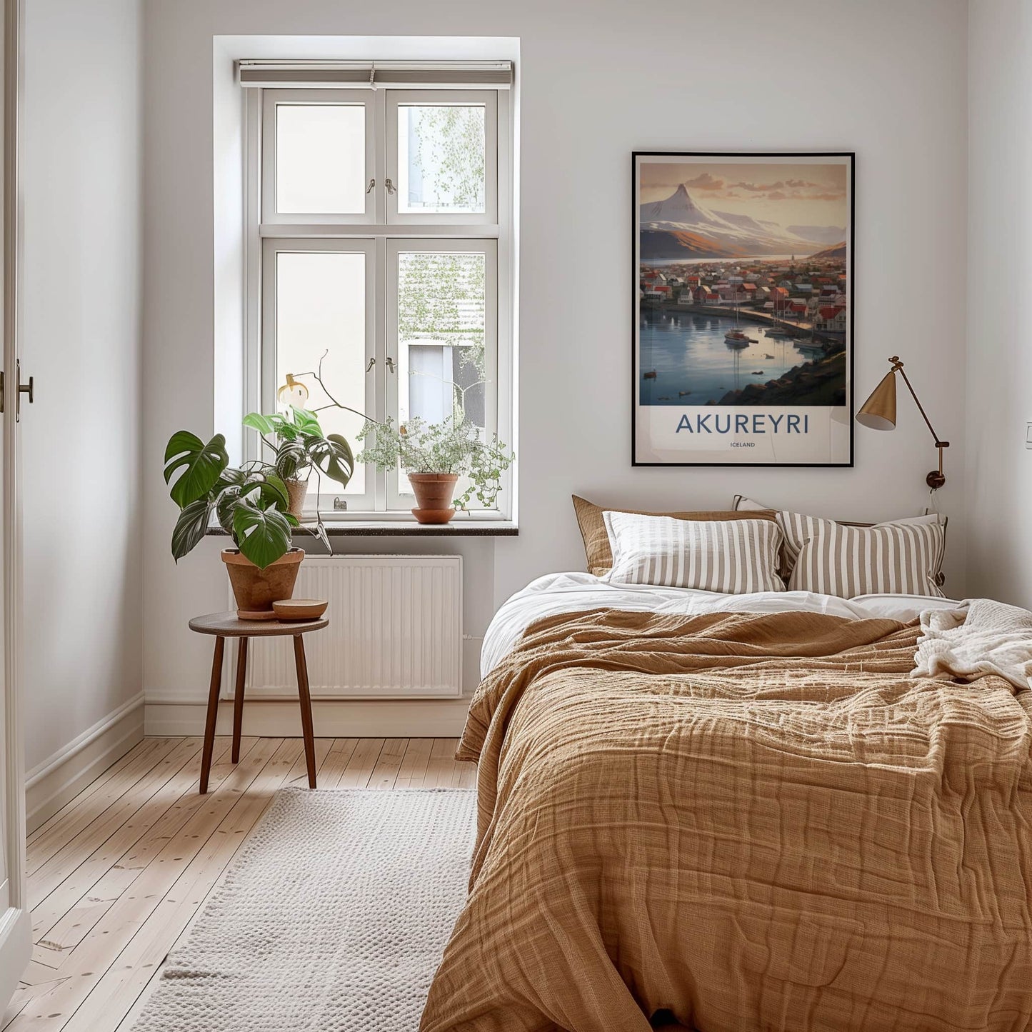 Akureyri Poster - Iceland Travel Art - Coastal Town Mountains Home Decor