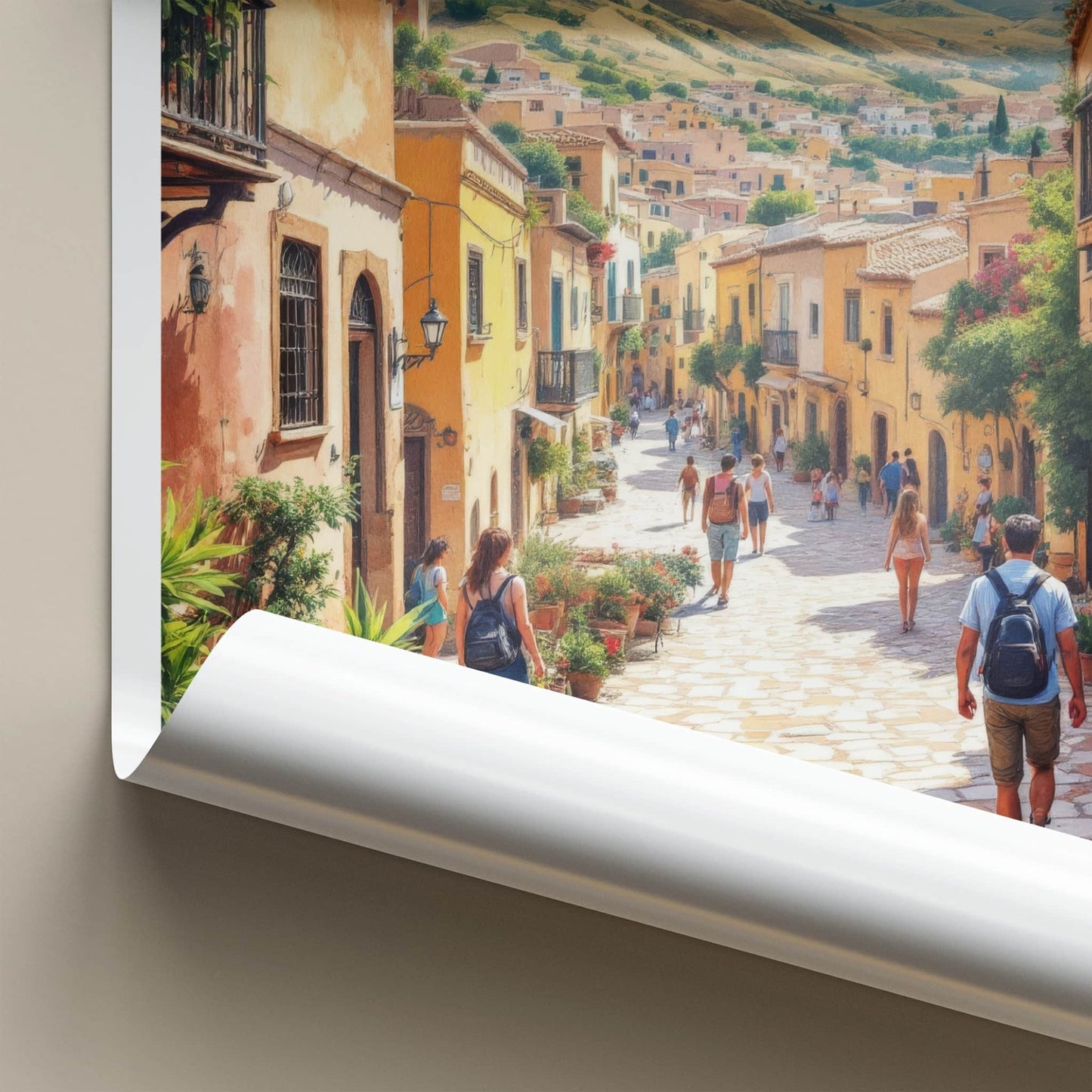 Al-Balad Poster - Jordan Travel Art - Sunlit Cobblestone Street Home Decor