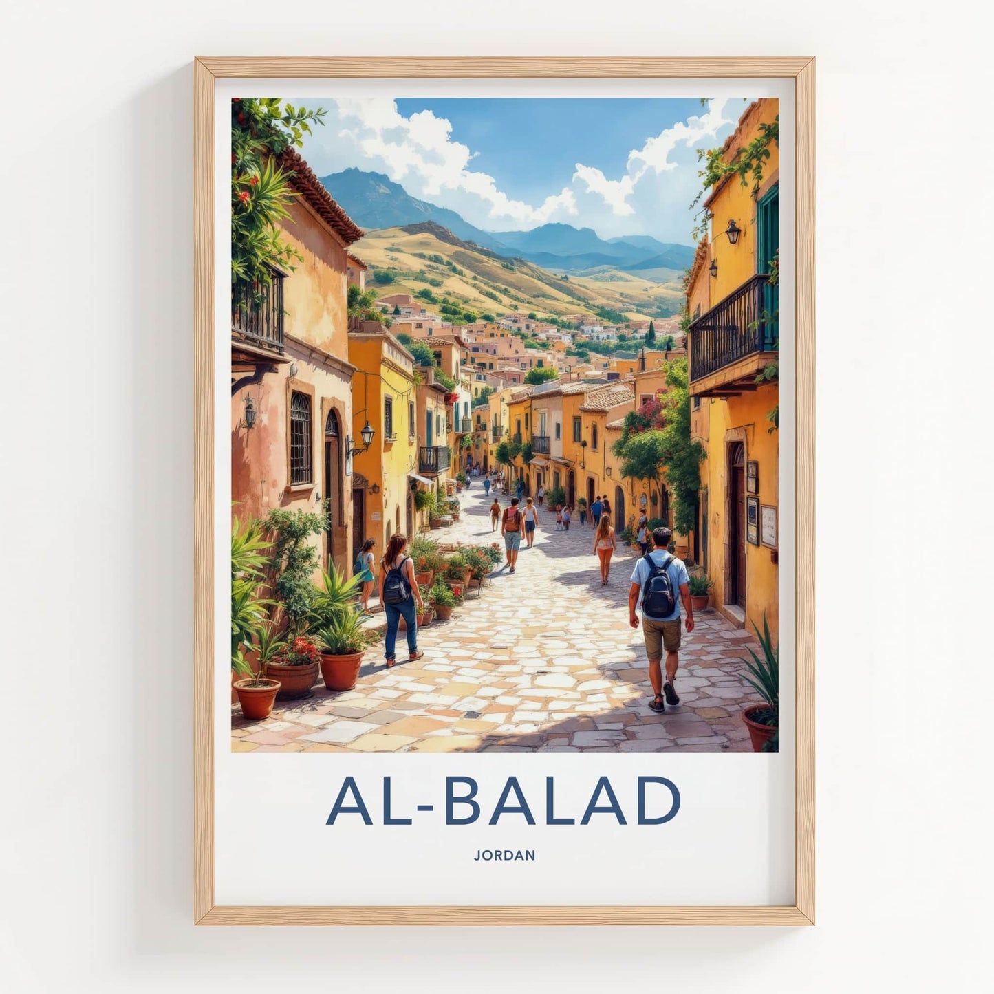 Al-Balad Poster - Jordan Travel Art - Sunlit Cobblestone Street Home Decor