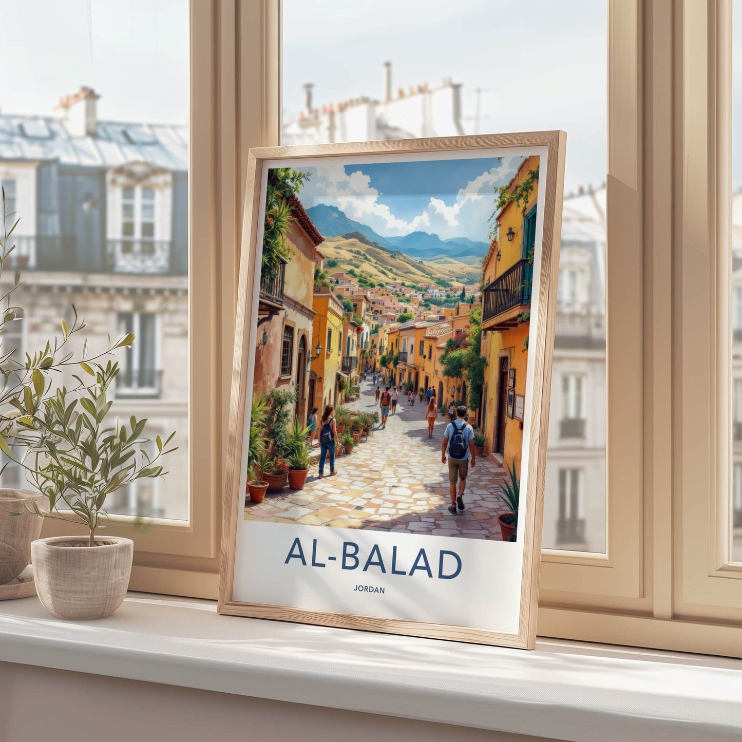 Al-Balad Poster - Jordan Travel Art - Sunlit Cobblestone Street Home Decor