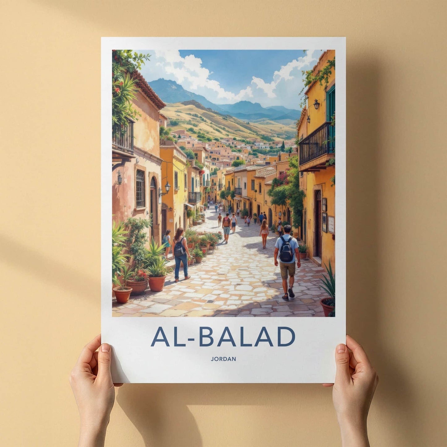 Al-Balad Poster - Jordan Travel Art - Sunlit Cobblestone Street Home Decor