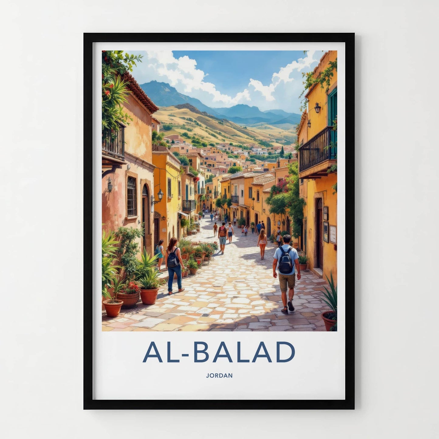 Al-Balad Poster - Jordan Travel Art - Sunlit Cobblestone Street Home Decor