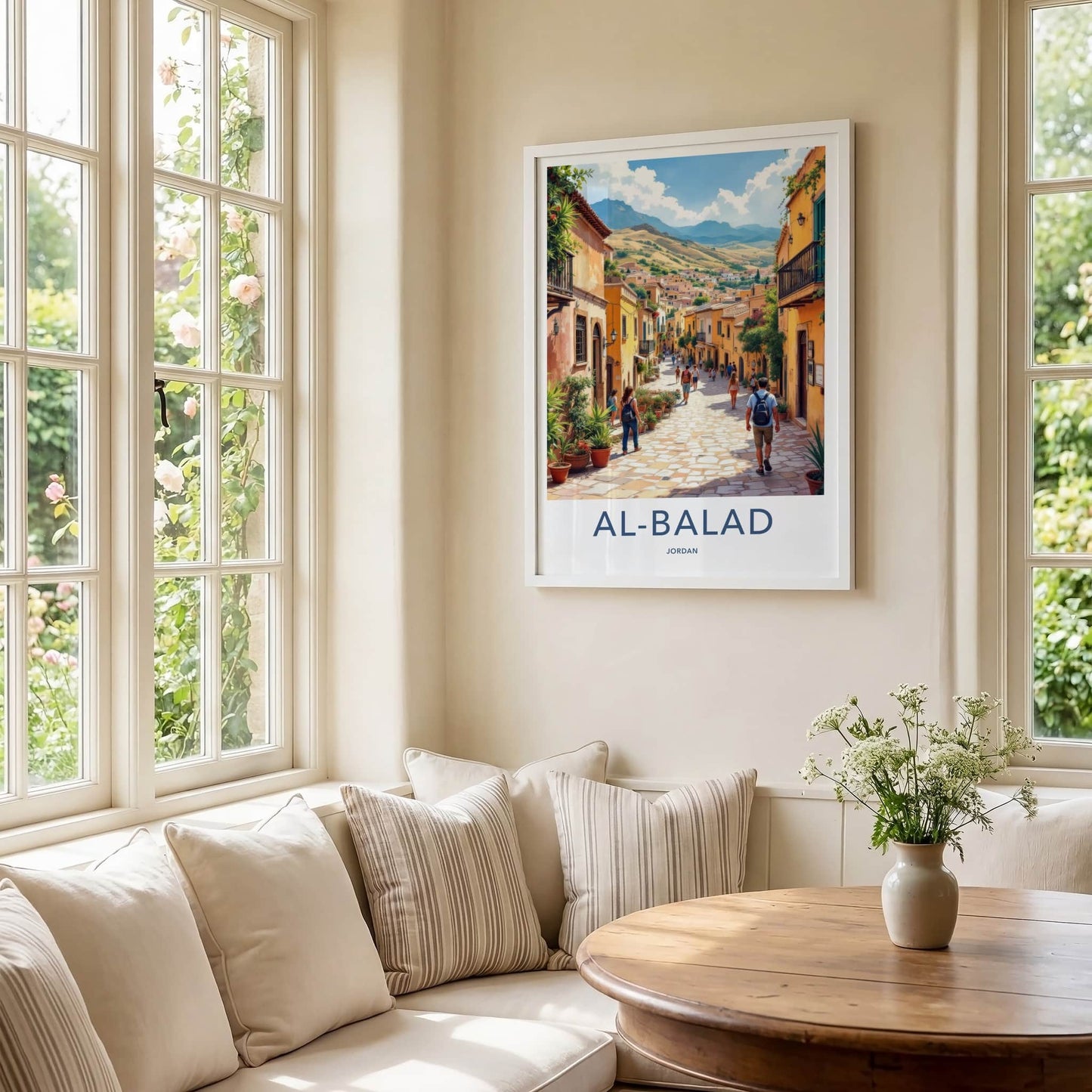 Al-Balad Poster - Jordan Travel Art - Sunlit Cobblestone Street Home Decor