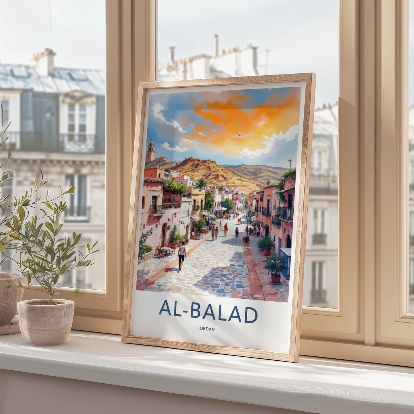 AL-BALAD Poster - Jordan Travel Art - Vibrant Cobblestone Street Home Decor