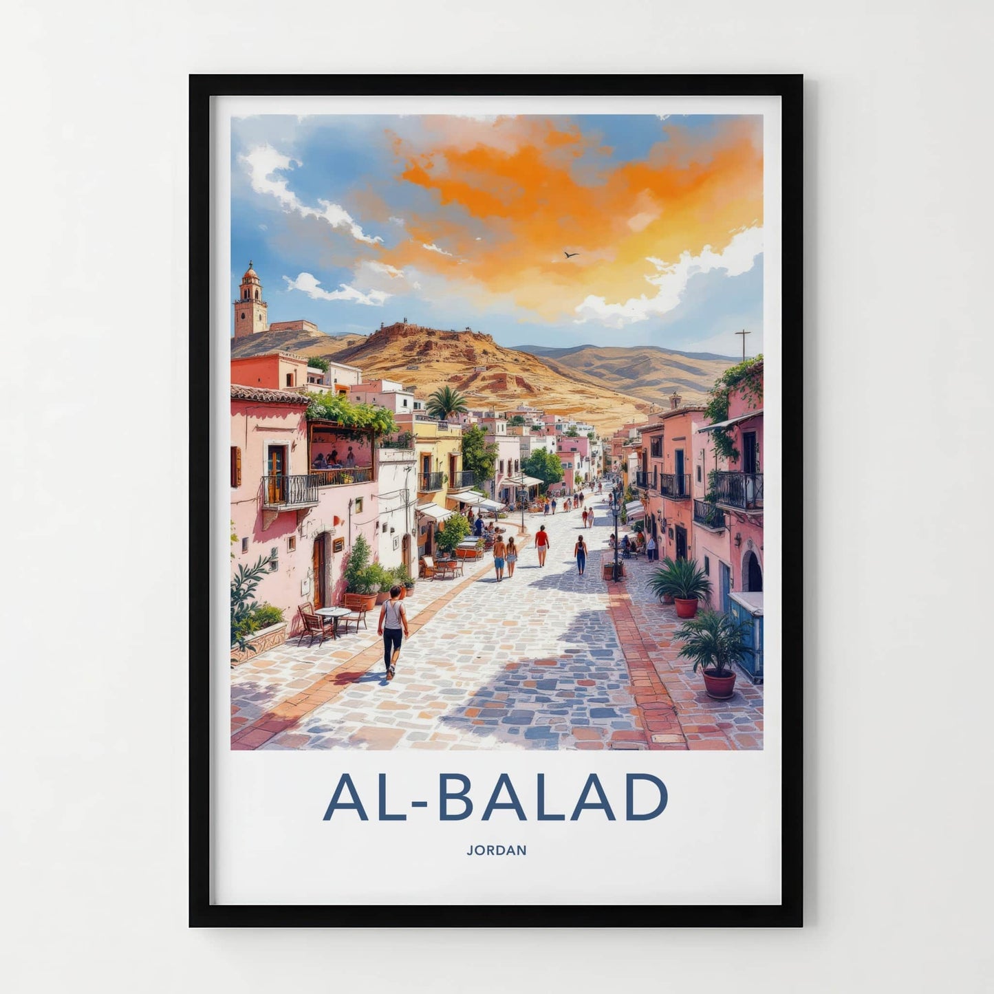 AL-BALAD Poster - Jordan Travel Art - Vibrant Cobblestone Street Home Decor