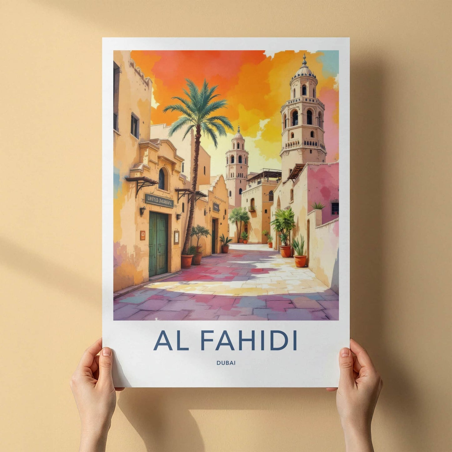 Al Fahidi Poster - Dubai Travel Art - Ancient Towers Street Gallery Art
