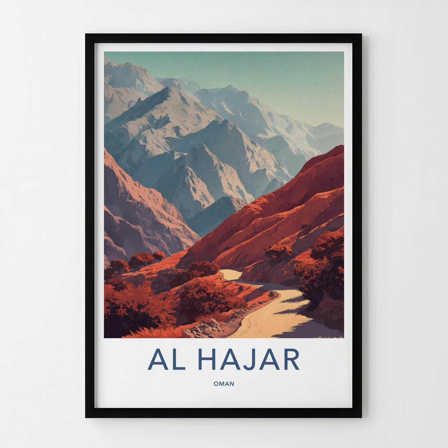 Al Hajar Poster - Oman Travel Illustration - Red Mountain Vista Home Decor