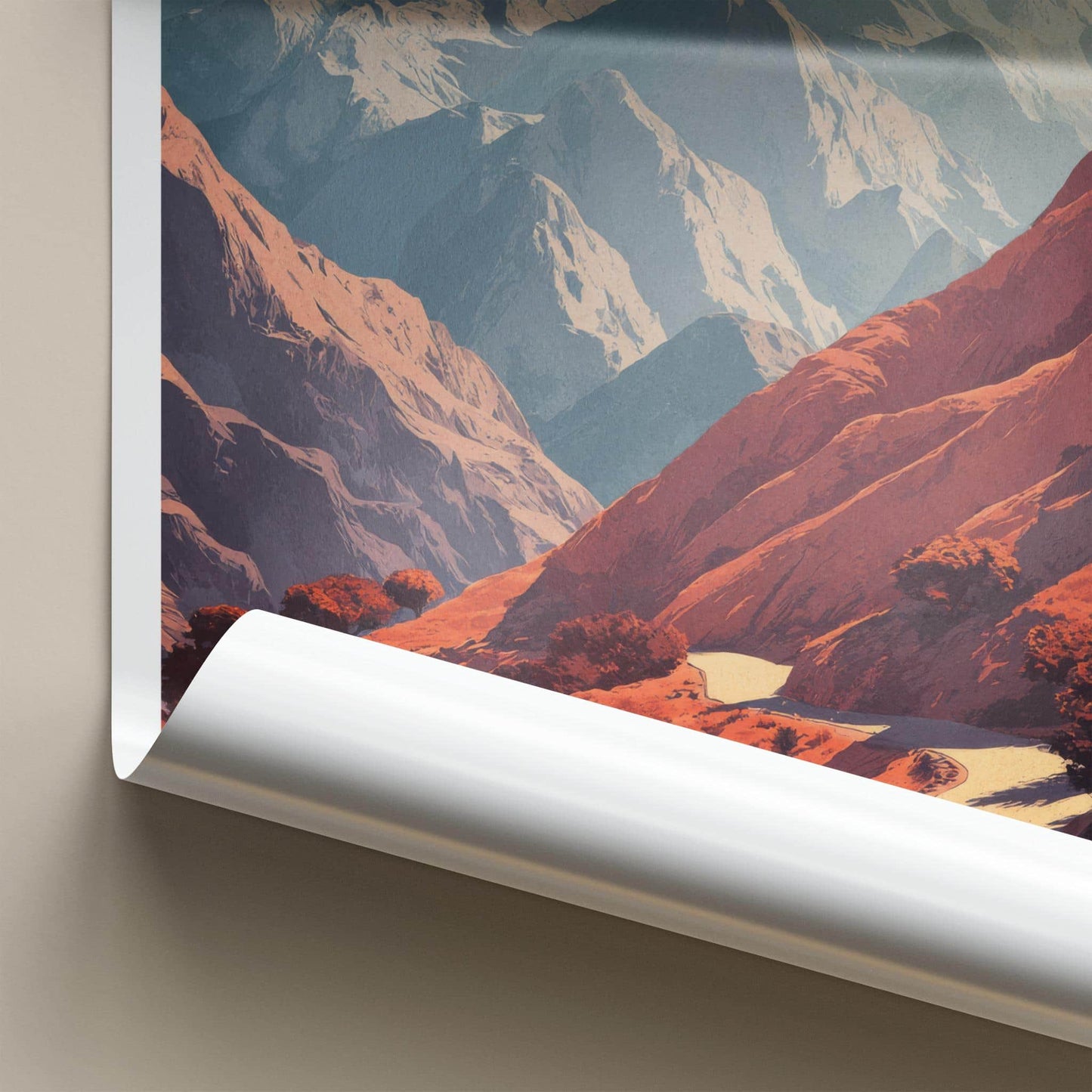 Al Hajar Poster - Oman Travel Illustration - Red Mountain Vista Home Decor