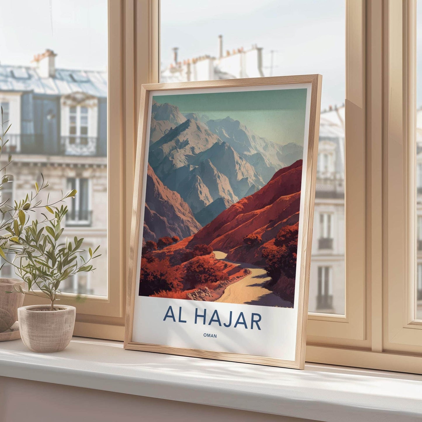 Al Hajar Poster - Oman Travel Illustration - Red Mountain Vista Home Decor