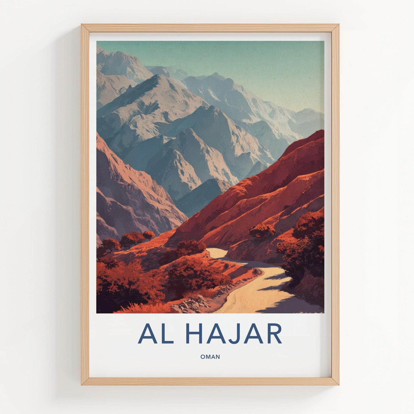 Al Hajar Poster - Oman Travel Illustration - Red Mountain Vista Home Decor