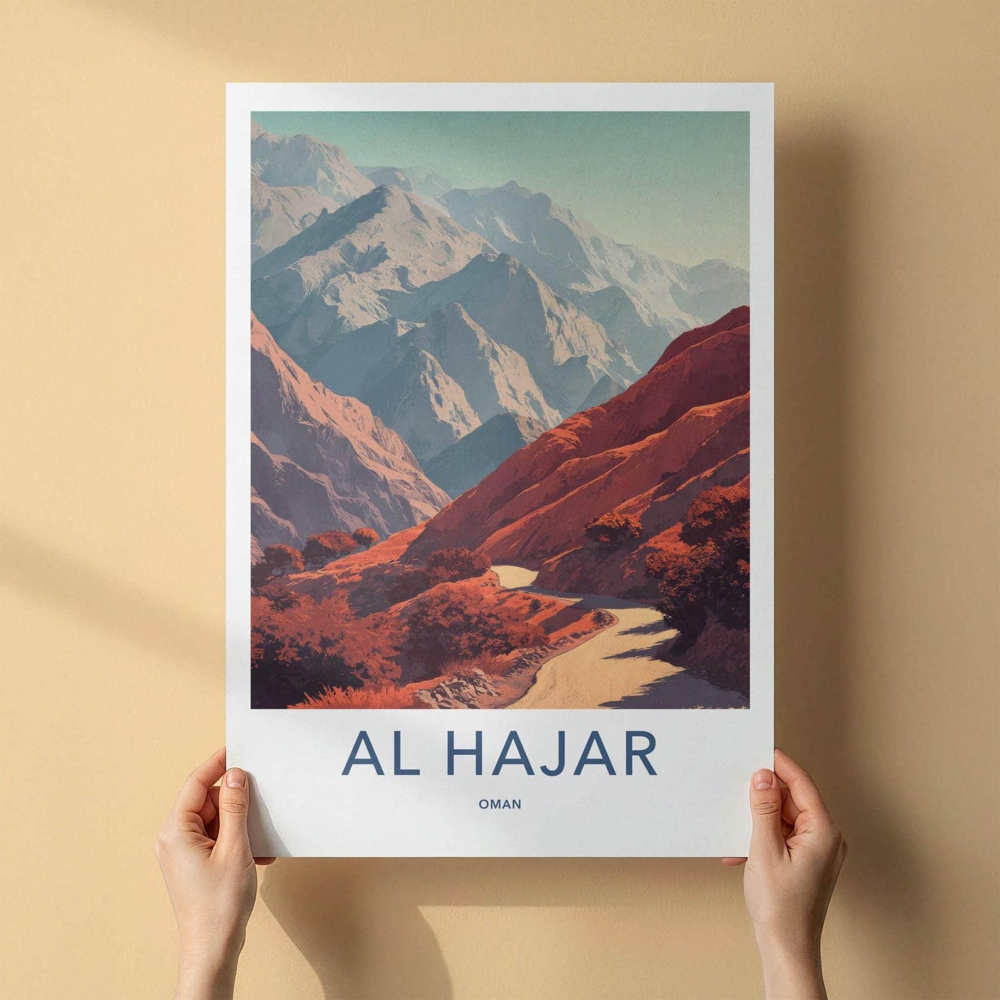 Al Hajar Poster - Oman Travel Illustration - Red Mountain Vista Home Decor
