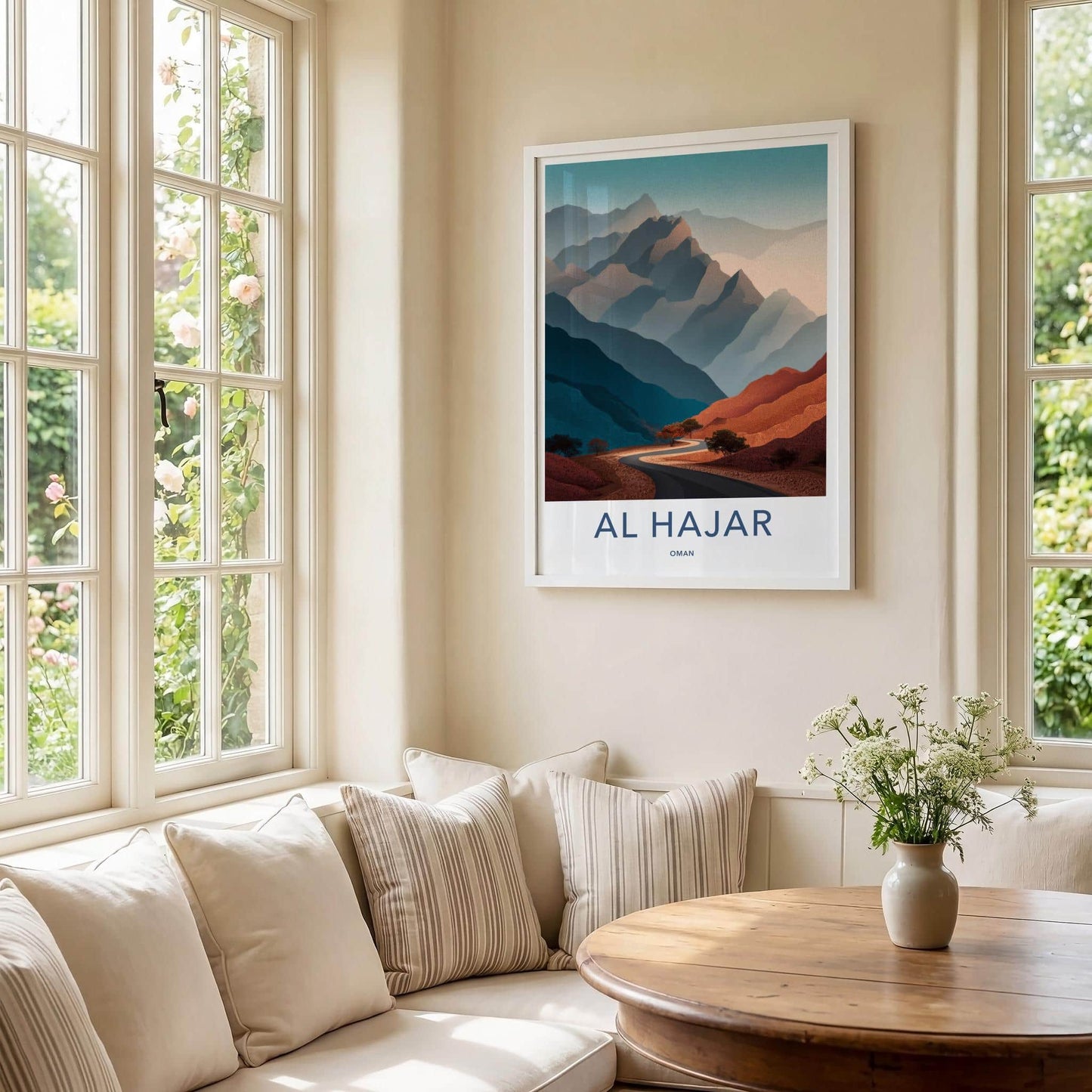 Al Hajar Poster - Oman Travel Illustration - Winding Desert Road Home Decor