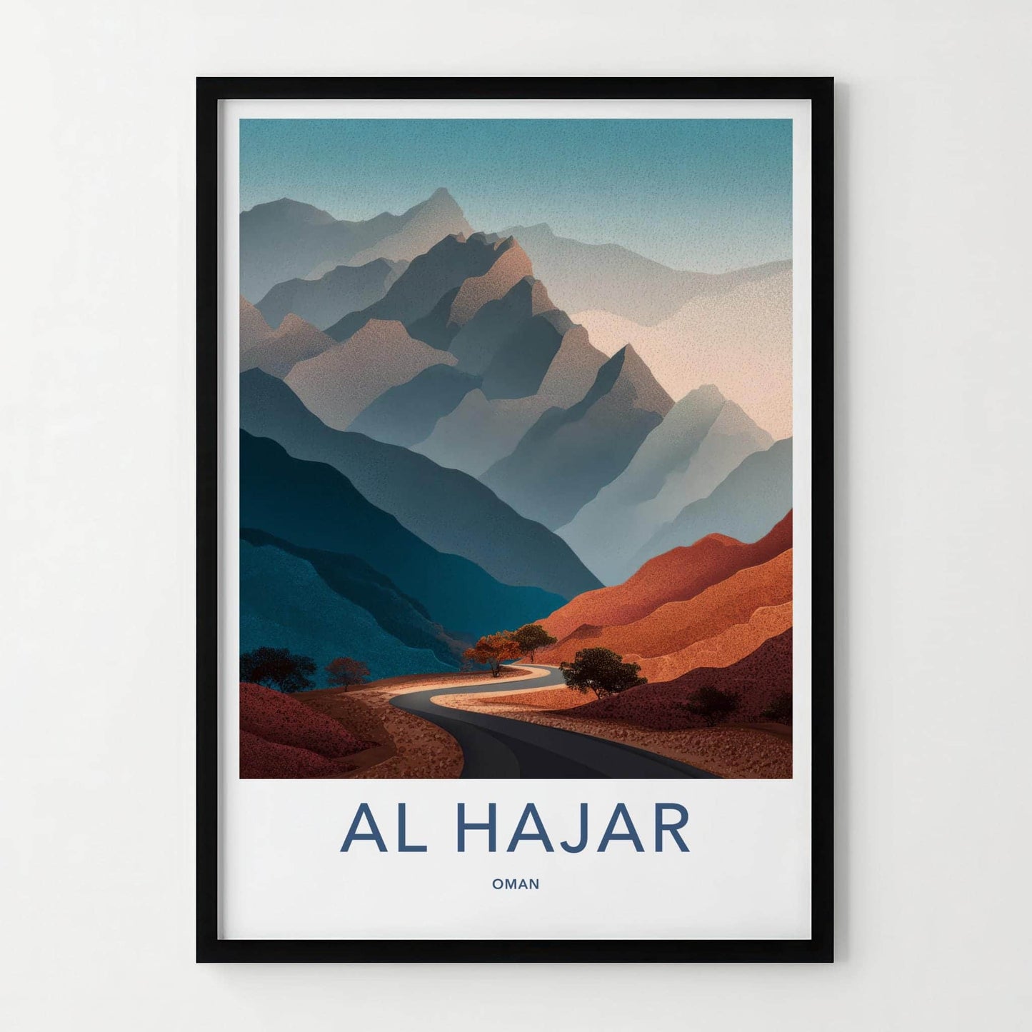 Al Hajar Poster - Oman Travel Illustration - Winding Desert Road Home Decor